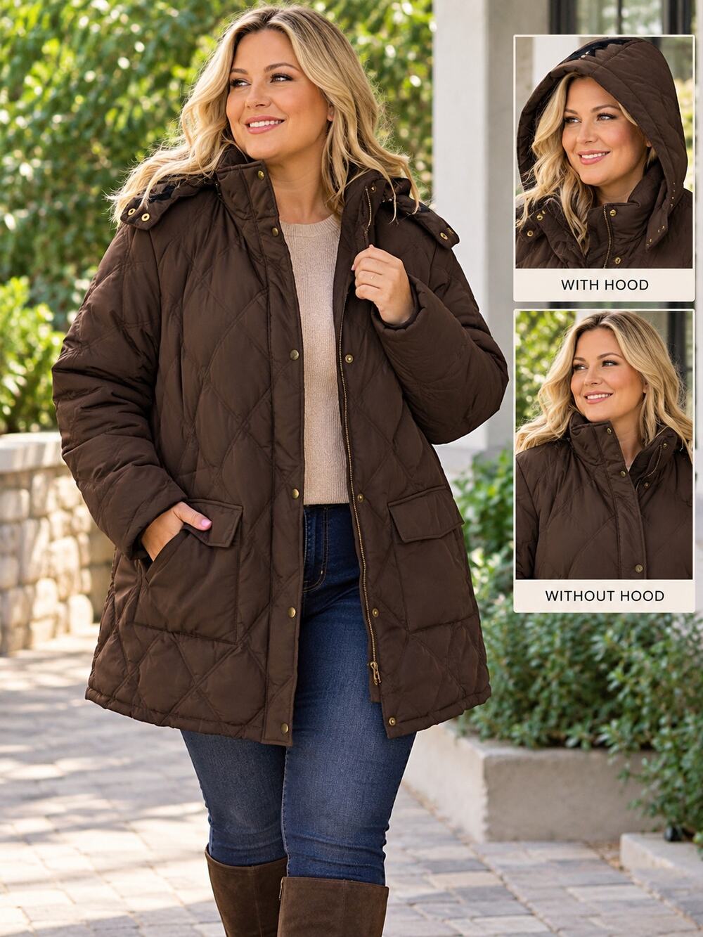 Lands’ End Women’s Chocolate Brown Quilted Down Puffer Coat Zip Hood Size 3X